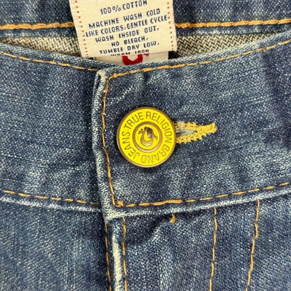 True Religion Jeans Mens 40x34 Blue Billy Super T Bootcut Made in USA DIstressed